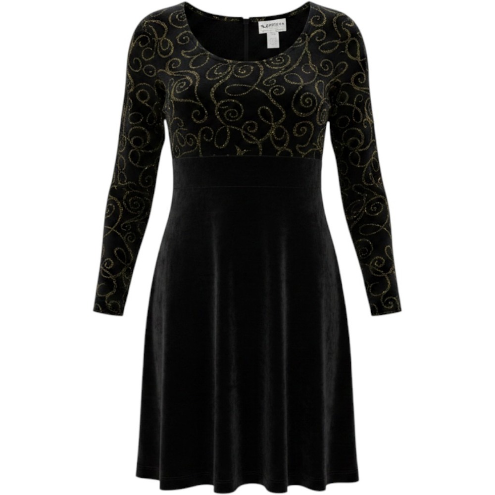 SL Petites Vintage Black Gold Glitter Swirl Mini Dress Long Sleeve 8P